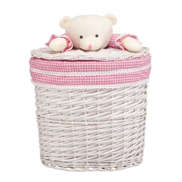 Фото Корзина бельевая 410*300*400 медвежонок розовый natural hause белый ew-34 m