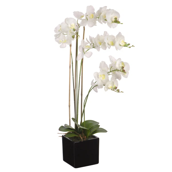 Фото Орхидея 80см engard в черном керам.горшке белая yw-36