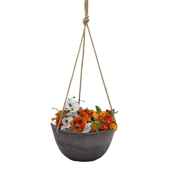Фото Кашпо подвесное на верёвке цвет древесный уголь