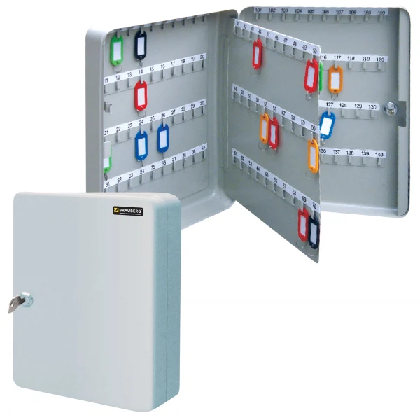 Фото Шкафчик (ключница) на 140 ключей brauberg,370х280х80 мм, с замком, +140 брелоков, серый, 290340