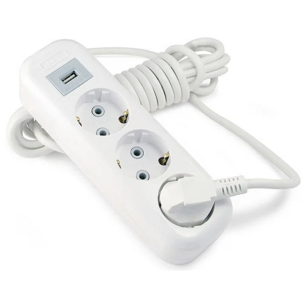 

удлинитель бытовой (3,0м, 3 гнезда, с/з, с usb 5в (1,3а) 3500вт, 16а, белый) lux у3-е-usb-03