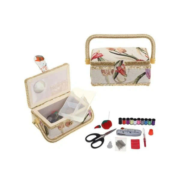 Фото Шкатулка для рукоделия 19*13*9см с подносом и набором для шитья 227448