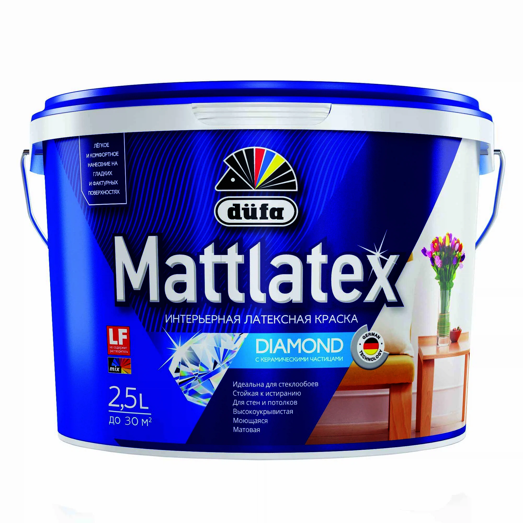 Изображение товара Краска DUFA Mattlatex RD100 латексная для стен и потолков база А 2,5л