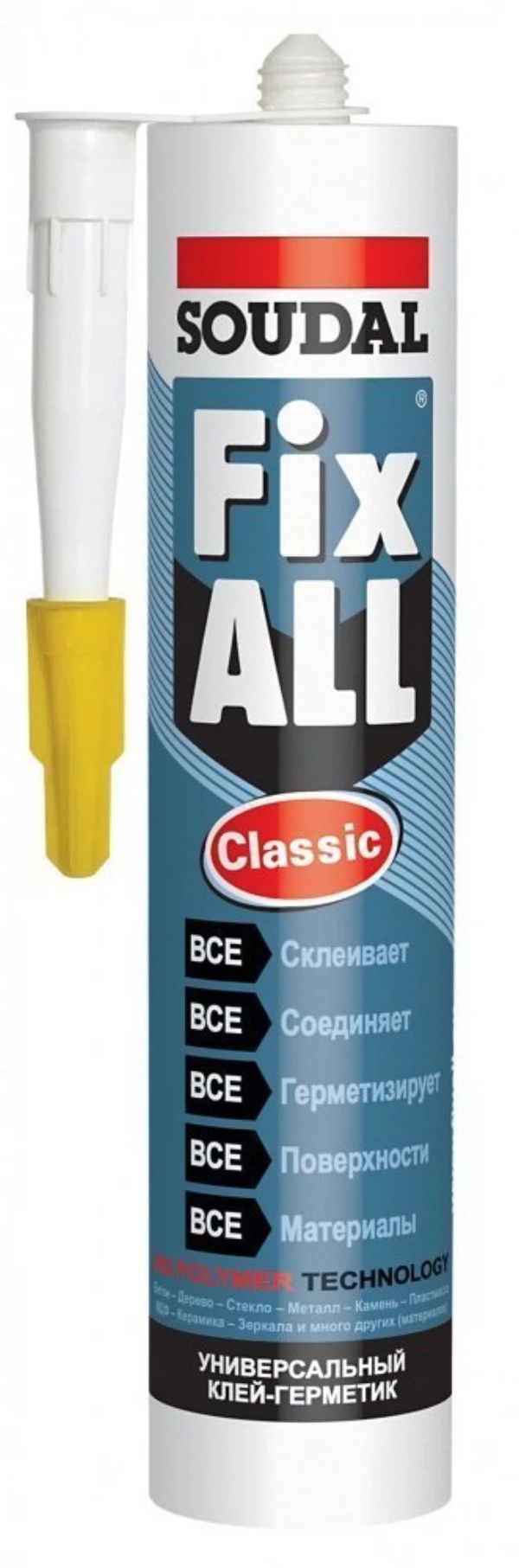 

клей-герметик soudal эластичный быстросхватывающийся fix all 290мл белый