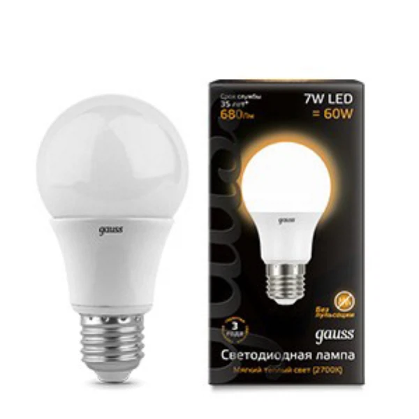 

лампа светодиодная gauss led a60 e27 7w 680lm 3000k