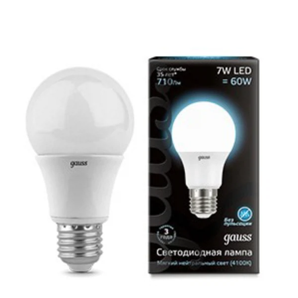 

лампа светодиодная gauss led a60 e27 7w 4100k