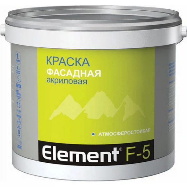 

краска element f-5 акриловая фасадная белая 10л, Белый