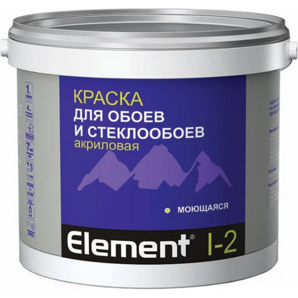 

краска элемент i-2 акриловая для обоев матовая 5л