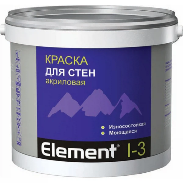 

краска element i-3 акриловая для стен моющаяся белая 2л