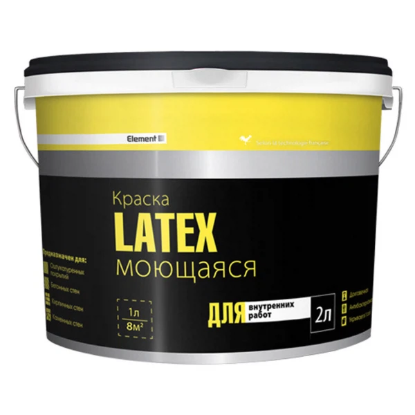 

краска латексная element se latex для стен и потолков моющаяся 2л (3,16кг)