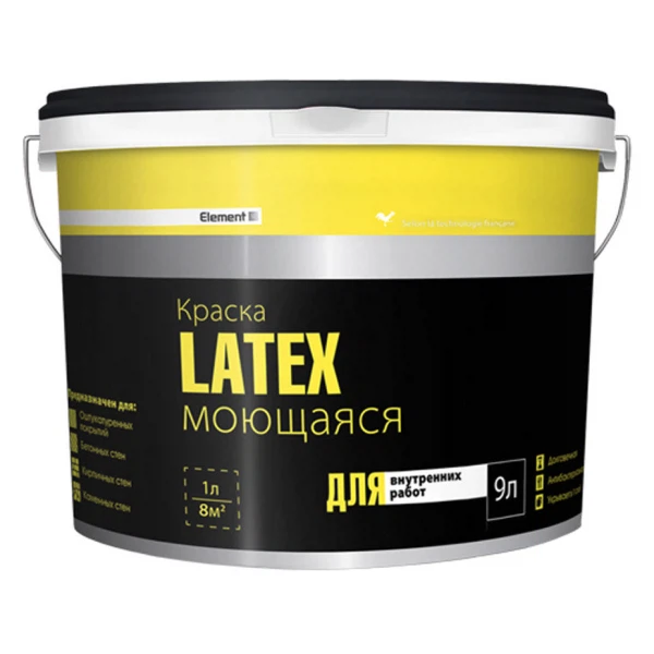 

краска латексная element se latex для стен и потолков моющаяся 9л (14,22кг)