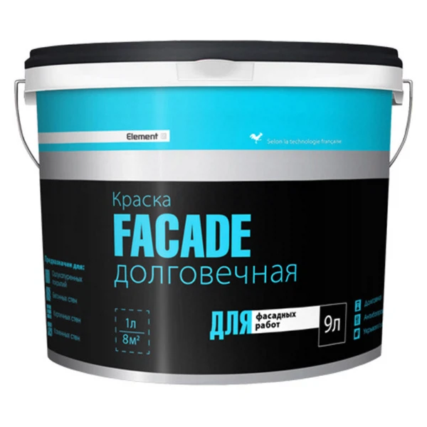 

краска латексная element se facade фасадная долговечная 9л (14,22кг), Белый