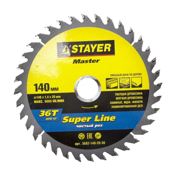 

диск пильный по дереву 140*36зуб*20 super-line master stayer 3682-140-20-36
