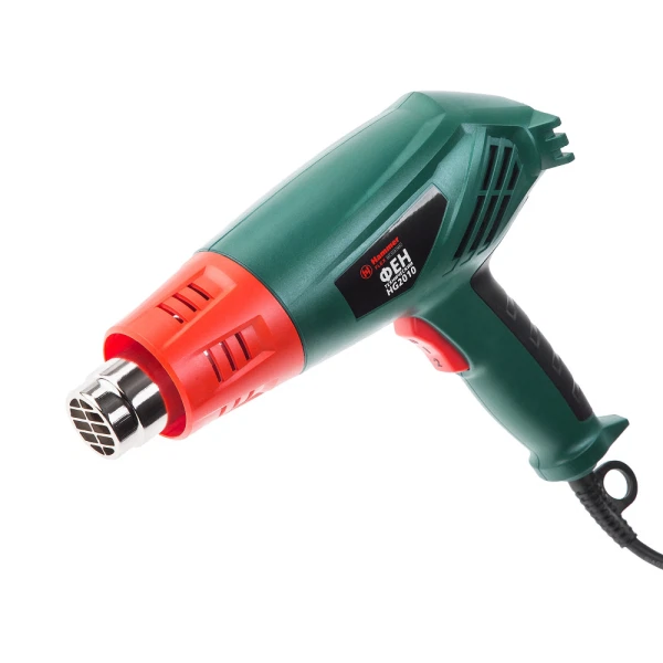 Фен технический hammerflex hg2010,  2200вт, 200-500л/мин, 350/600 град, насадки, тепл. защита 215262