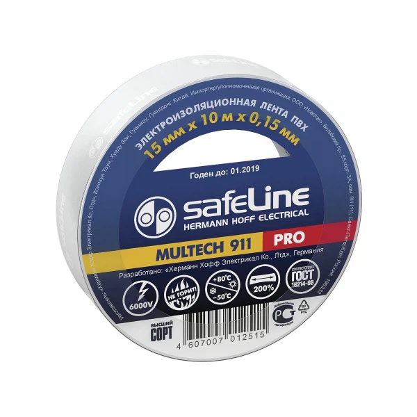 

изолента пвх 15мм*10м*0,15мм белая, safeline pro, Белый
