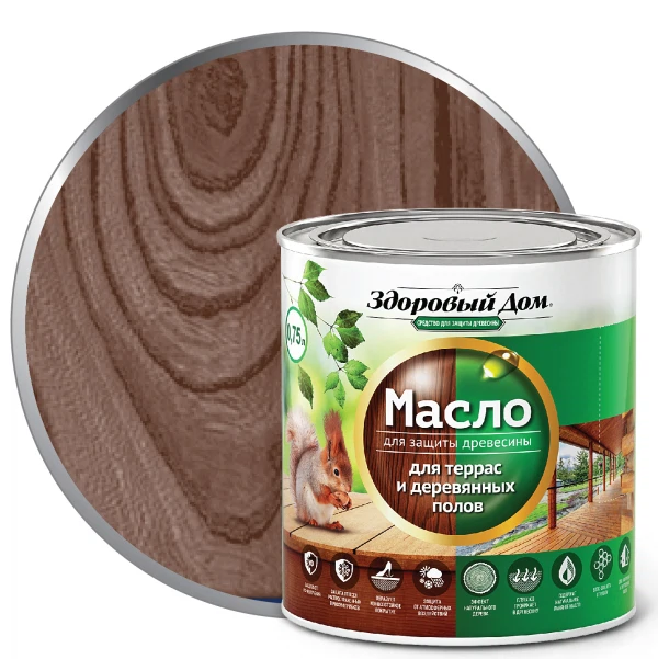 

масло для террас и деревянных полов здоровый дом палисандр 0,75л л-с, Коричневый