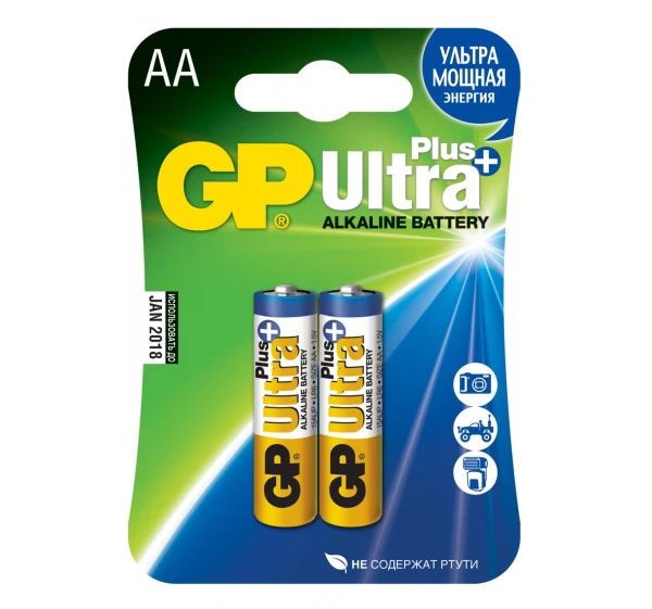 

батарейка (аа, алкалиновая, 2шт) gp ultra plus alkaline gp 15aup-2cr2 20/160