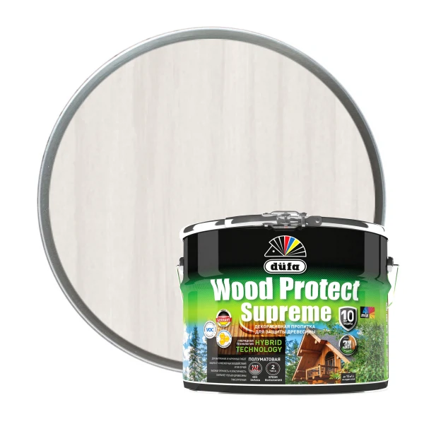 

"dufa" пропитка wood protect supreme, белая 9л, Белый