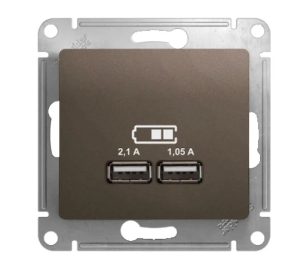 

розетка usb (шоколад, 2 поста) schneider electric glossa gsl000833, Коричневая