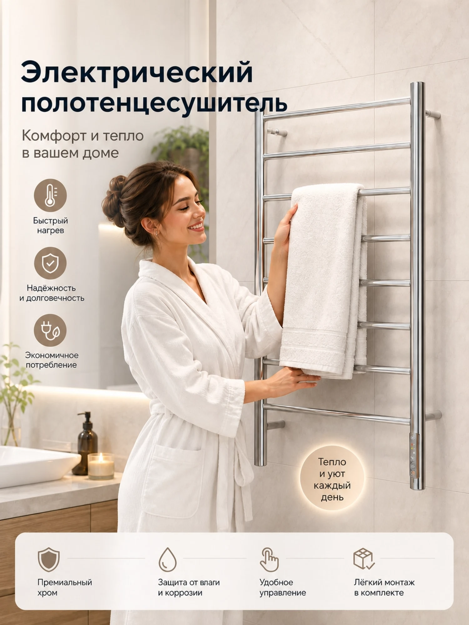 Изображение товара Полотенцесушитель электрический Аврора П8 500х850 хром Терминус