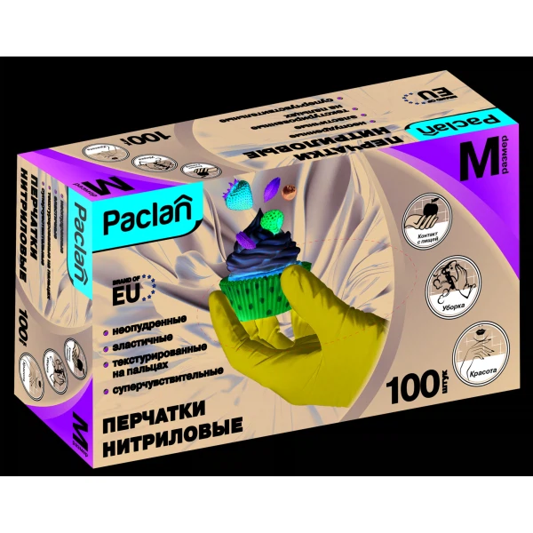 

перчатки нитриловые р-р m 100шт paclan