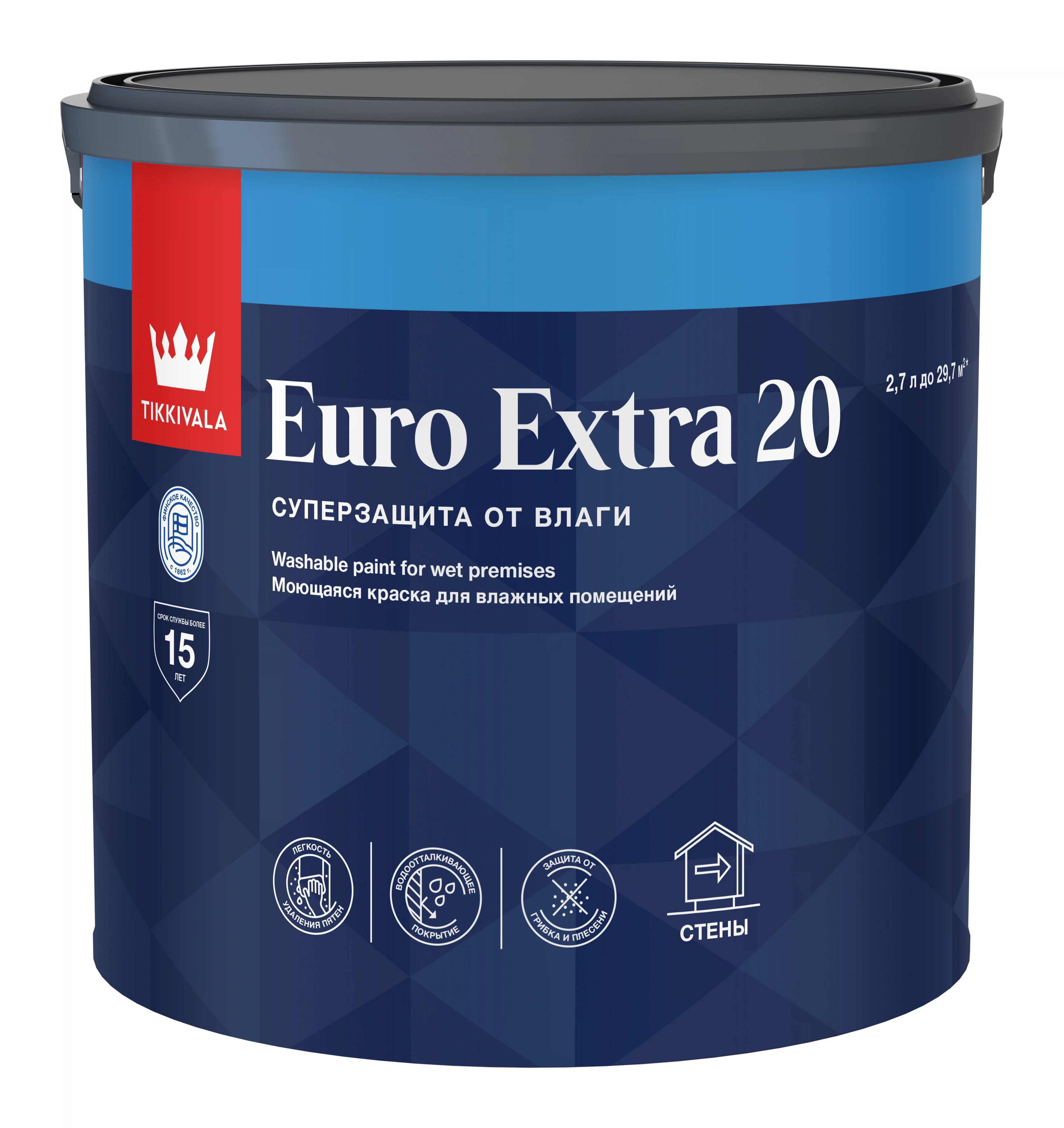 Изображение товара Краска декоративная Tikkurila EURO EXTRA 2.7л матовая для влажных помещений Изображение товара Краска декоративная Tikkurila EURO EXTRA 2.7л матовая для влажных помещений