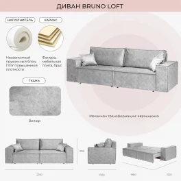 Диван-кровать NRAVA Loft M 2250х1000х890 ROCK 07 светло-серый