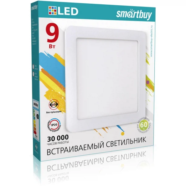 

светильник светодиодный smartbuy 9вт 220в 4000к 720лм 145мм ip20 sbl-dlsq-9-4k