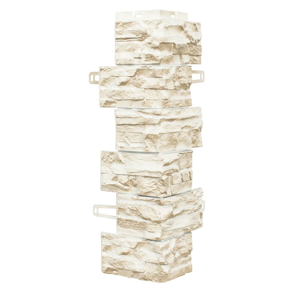 

угол фасадной панели royal stone, скалистый камень торонто 620х195 мм, Светло-бежевый