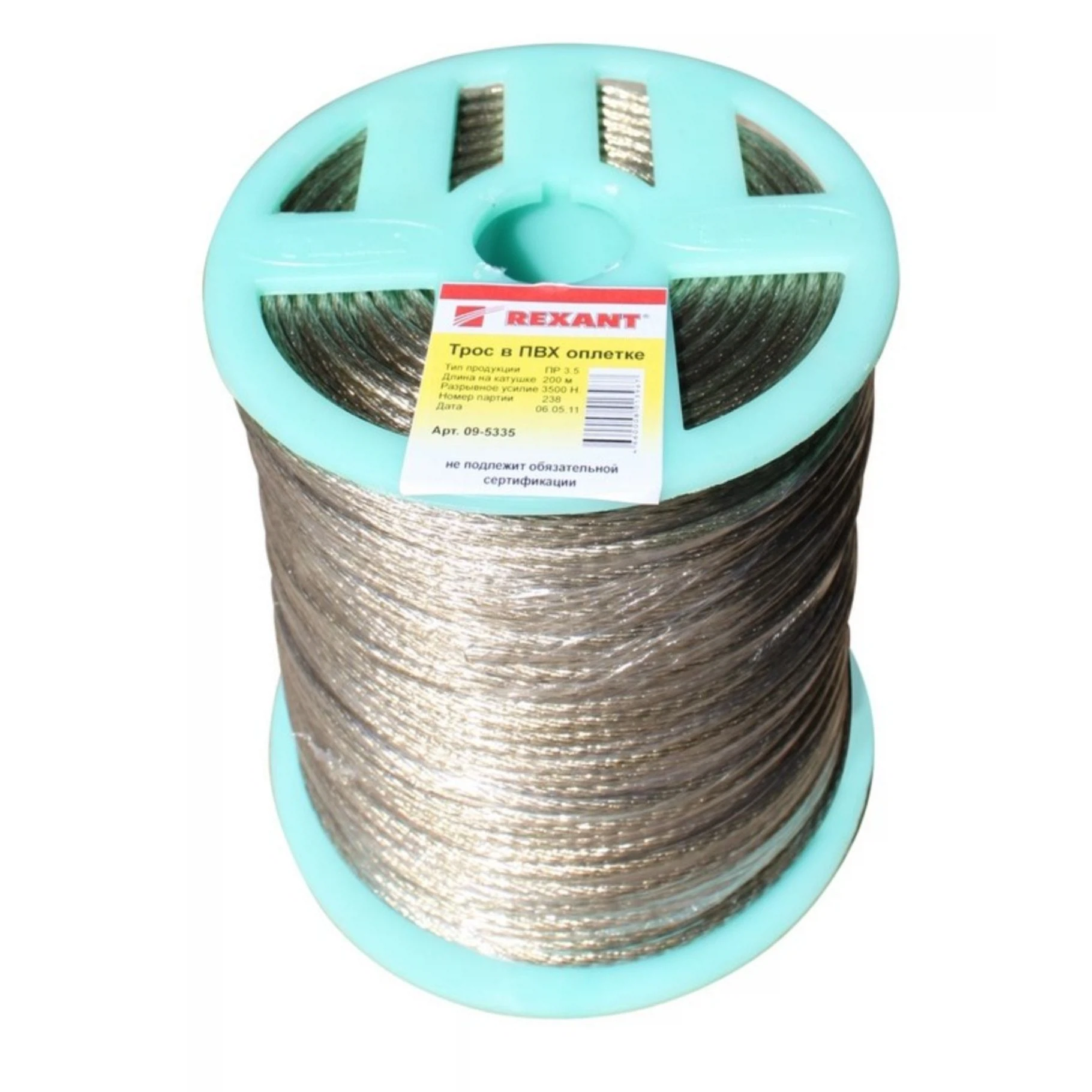 Изображение товара Стальной трос в ПВХ оплетке 3,5 мм 200 м REXANT надежный монтажный материал