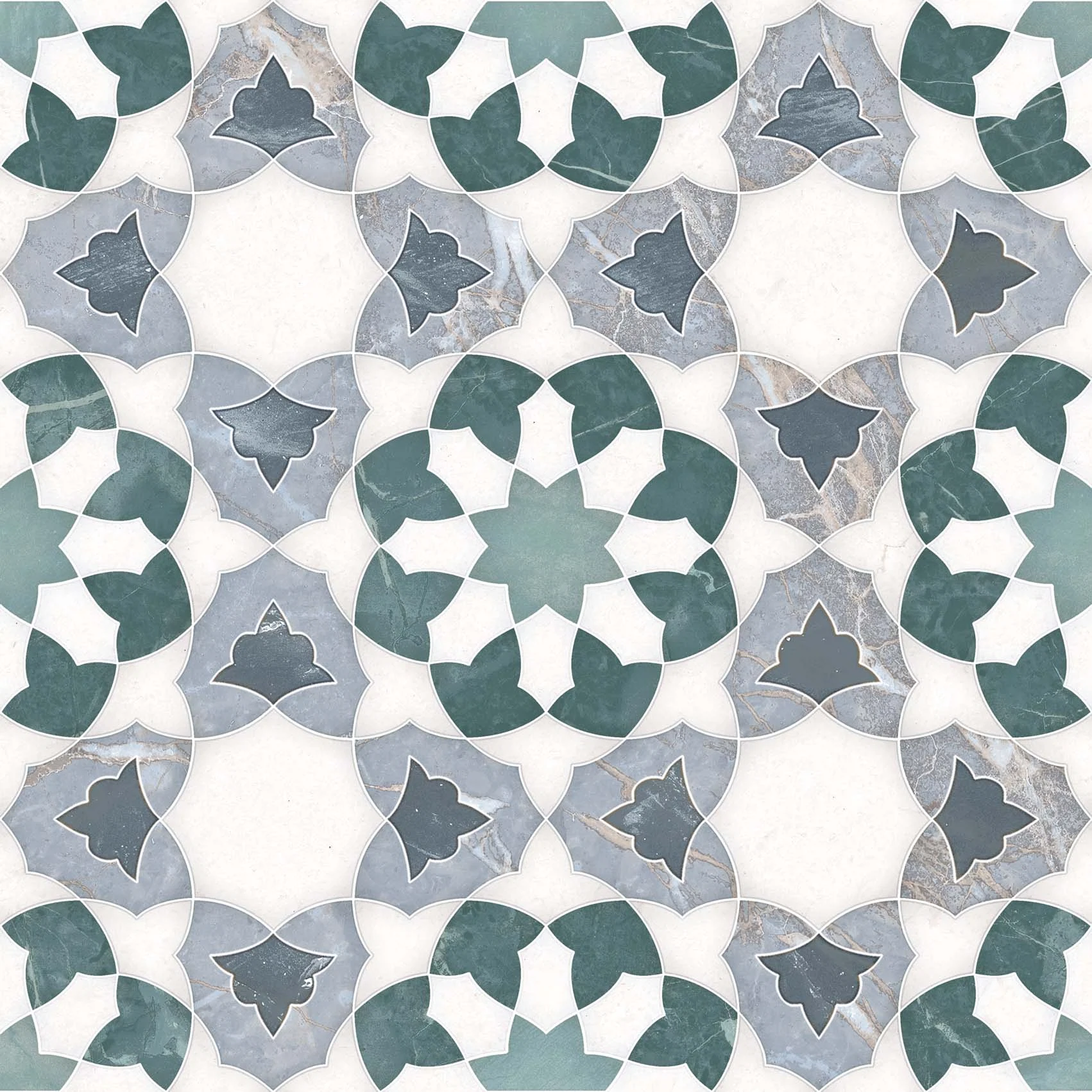 Изображение товара Керамогранит Monopole Marrakech, Monopole бело-зеленый орнамент , 22 * 22 , ( 23 шт. в уп ) , 00000090358