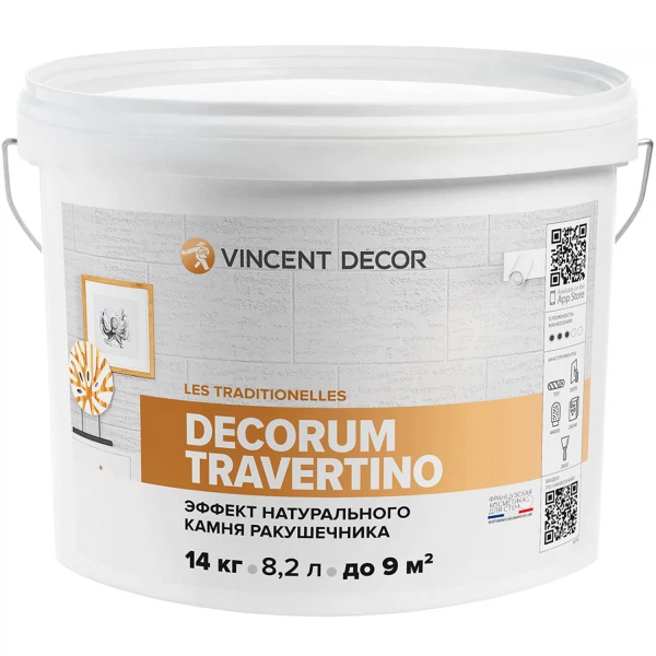 

покрытие vincent decorum travertino декоративное структурное 14кг