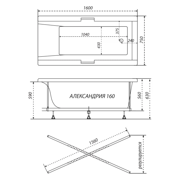 

ванна акриловая triton алекса 160х75 на каркасе щ0000049499