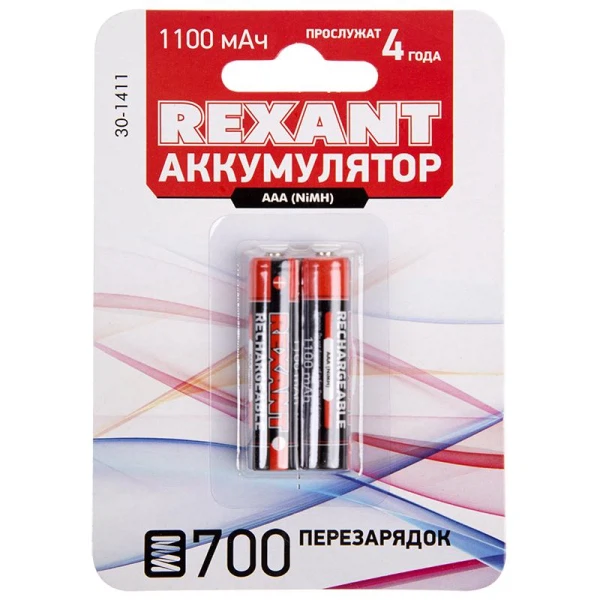 

батарейка аккумуляторная (ааа, ni-mh, 1,2в, 1100мач) rexant 2шт 30-1411