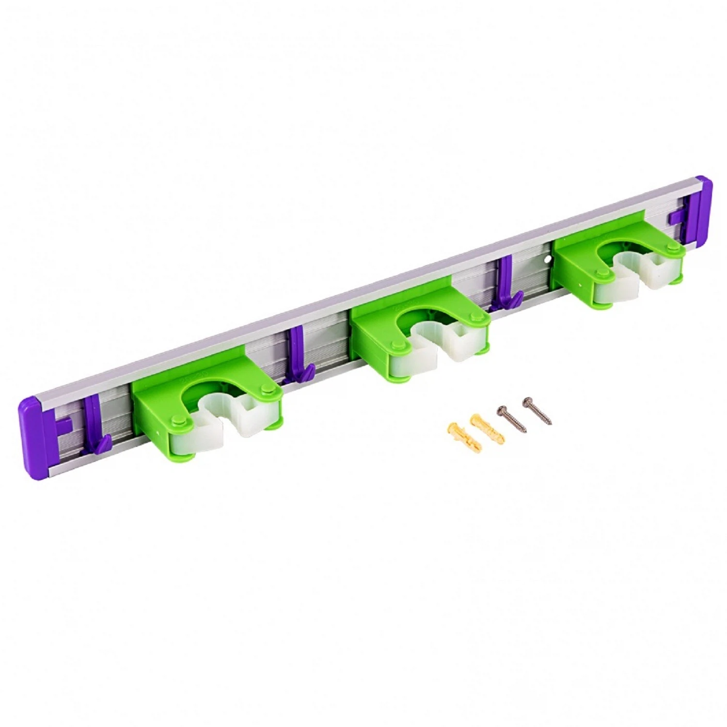 Изображение товара Алюминиевый настенный держатель для садово-огородного инструмента, 3 ячейки, 3 крюка// Palisad