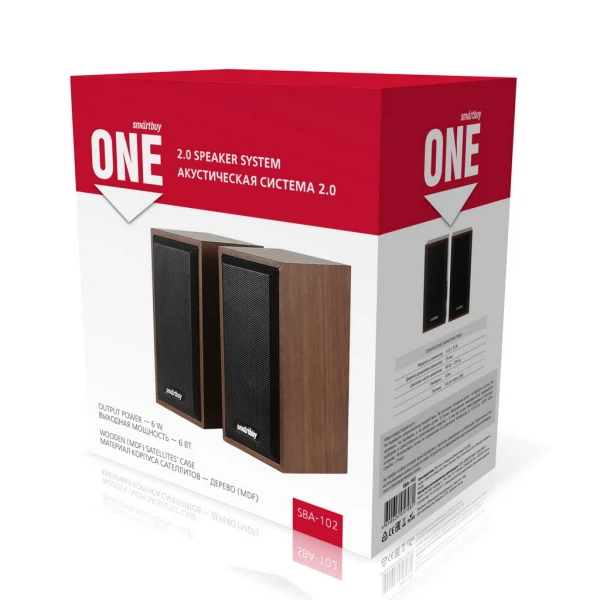 

компьютерная колонка 6вт one (система 2.0, дерево, питание от usb) smartbuy, sba-102)