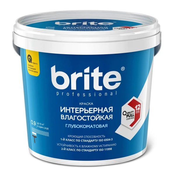 

краска brite professional интерьерная влагостойкая матовая база а, 0,9 л
