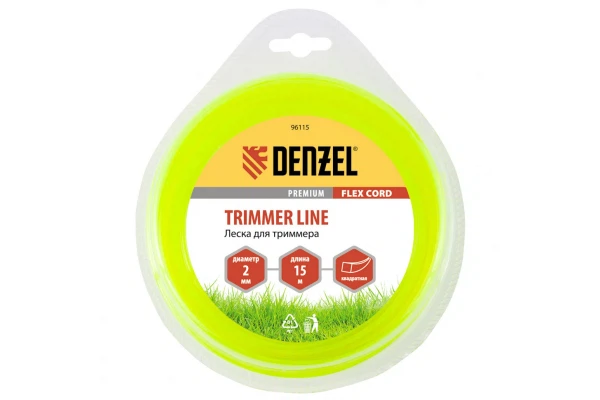 

леска для триммера 2,0 (15м) квадрат flex cord, denzel 96115