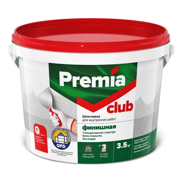 

шпатлевка premia club финишная для внутренних работ 3,5 кг