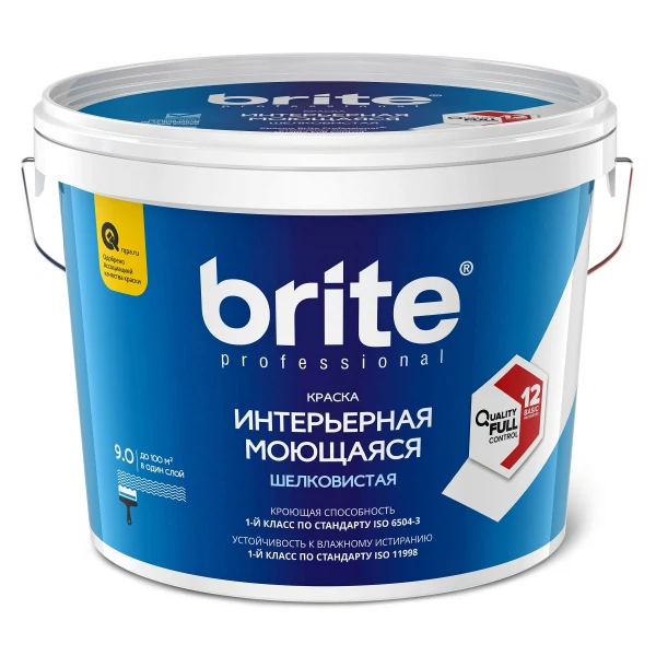 

краска brite professional интерьерная моющаяся шелковистая база с, 9 л