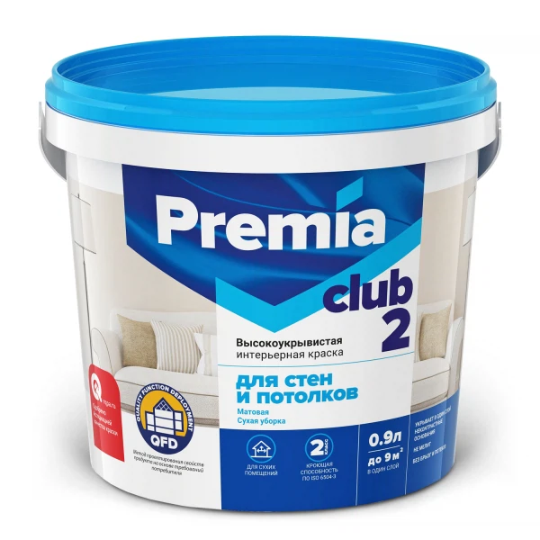 Краска premia club 2 акриловая для стен и