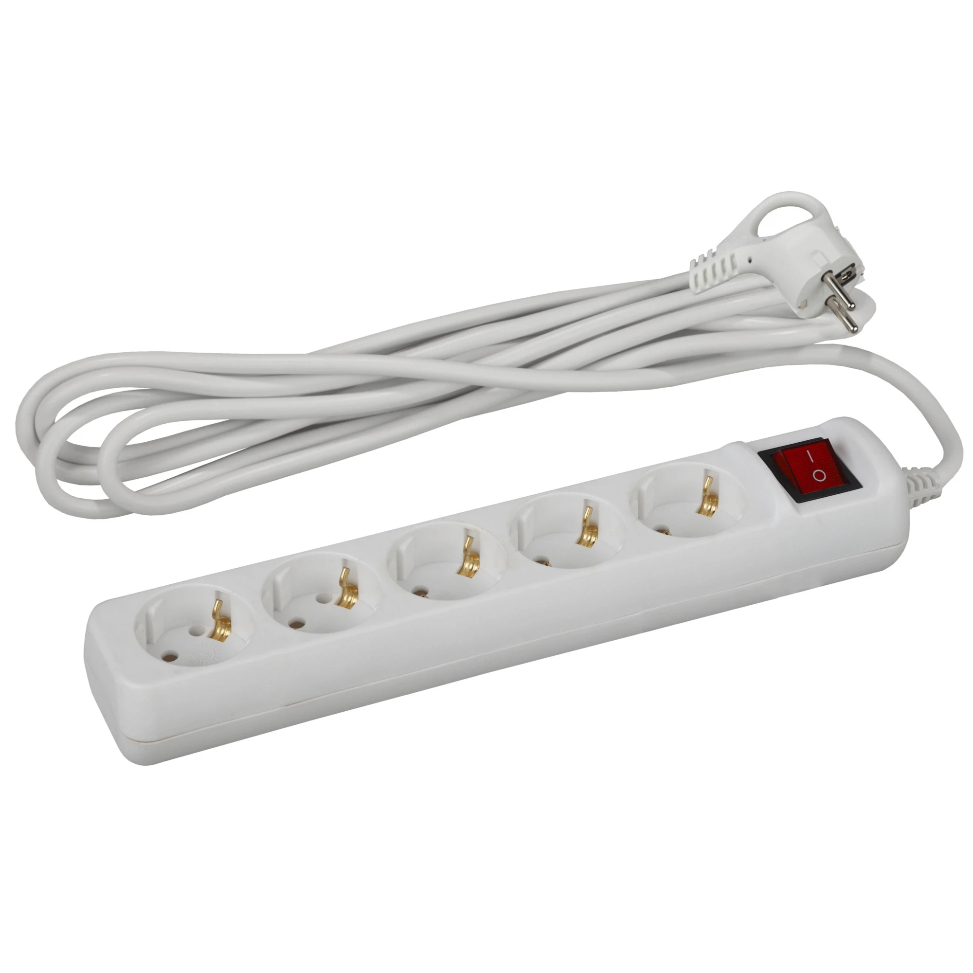 Изображение товара Удлинитель бытовой (5м, 5 гнезд, с выкл., 10А, с/з, белый) Эра UX-5es-5m