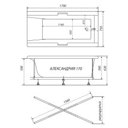 Ванна акриловая Triton Алекса 170х75 на каркасе Щ0000049498