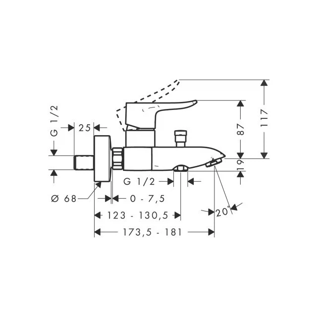 Изображение товара Однорычажный смеситель для ванны HansGrohe Metris 31480000 с аэратором