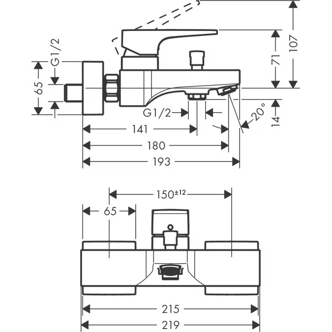 Изображение товара Смеситель для ванны однорычажный HansGrohe Metropol 32540000