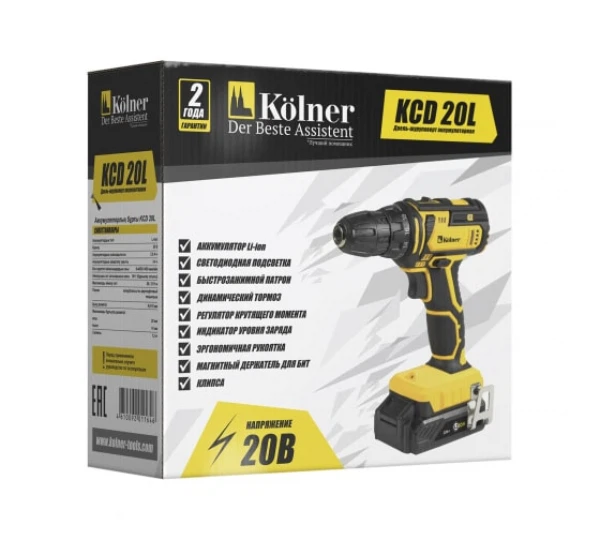 дрель-шуруповерт аккумуляторная 20 вольт kolner kcd 20lкн20л