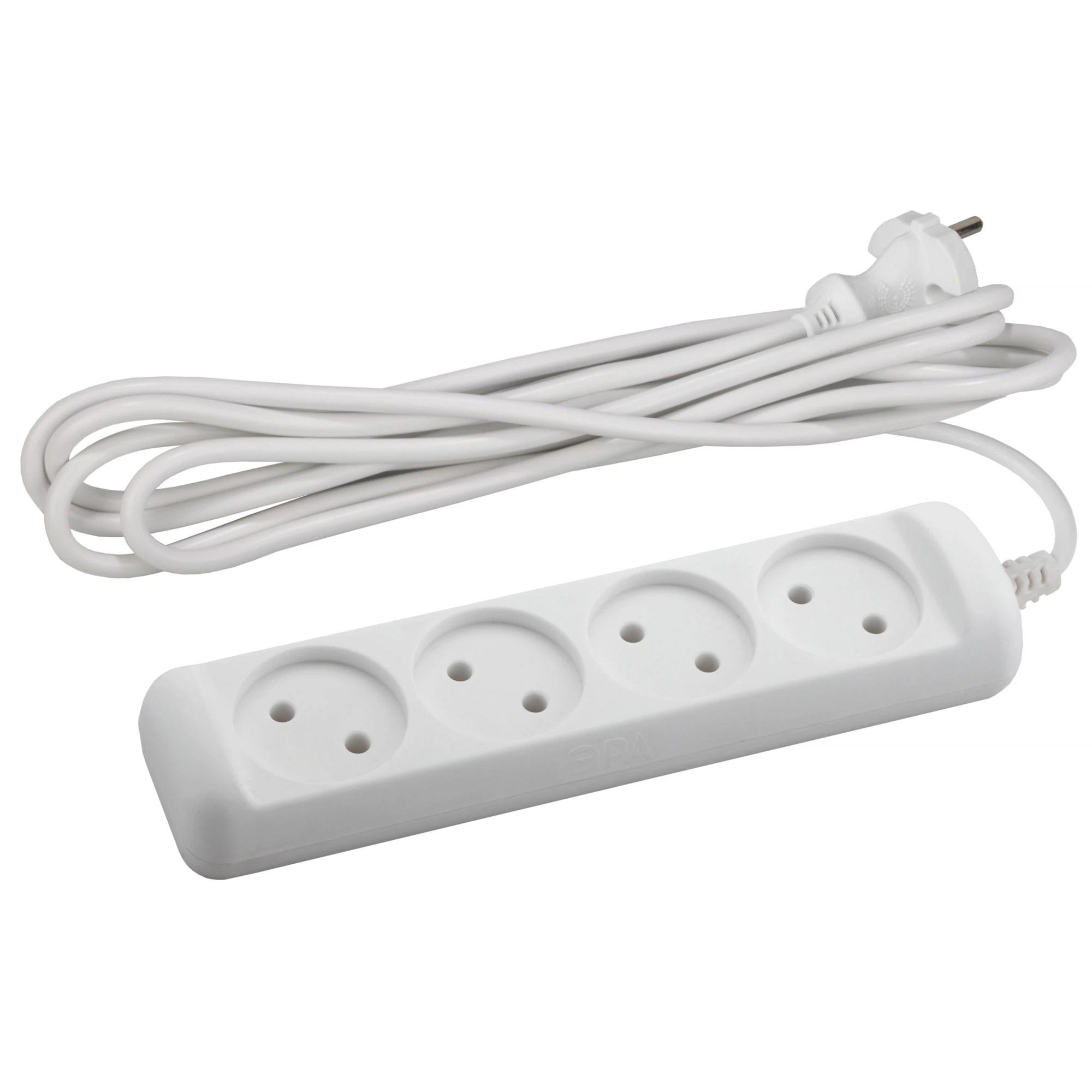 Изображение товара Удлинитель бытовой (5м, 4 гнезда, 10А, б/з, белый) Эра UX(6)-4-5m