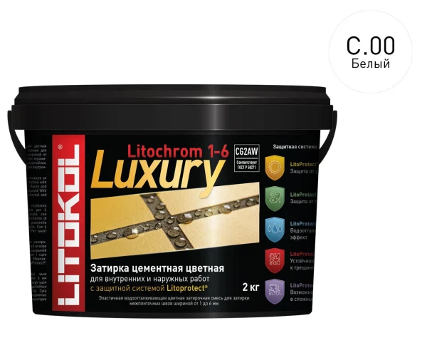 

затирка litokol litochrom 1-6 luxury c.00 2кг белая /ведро/, Белый