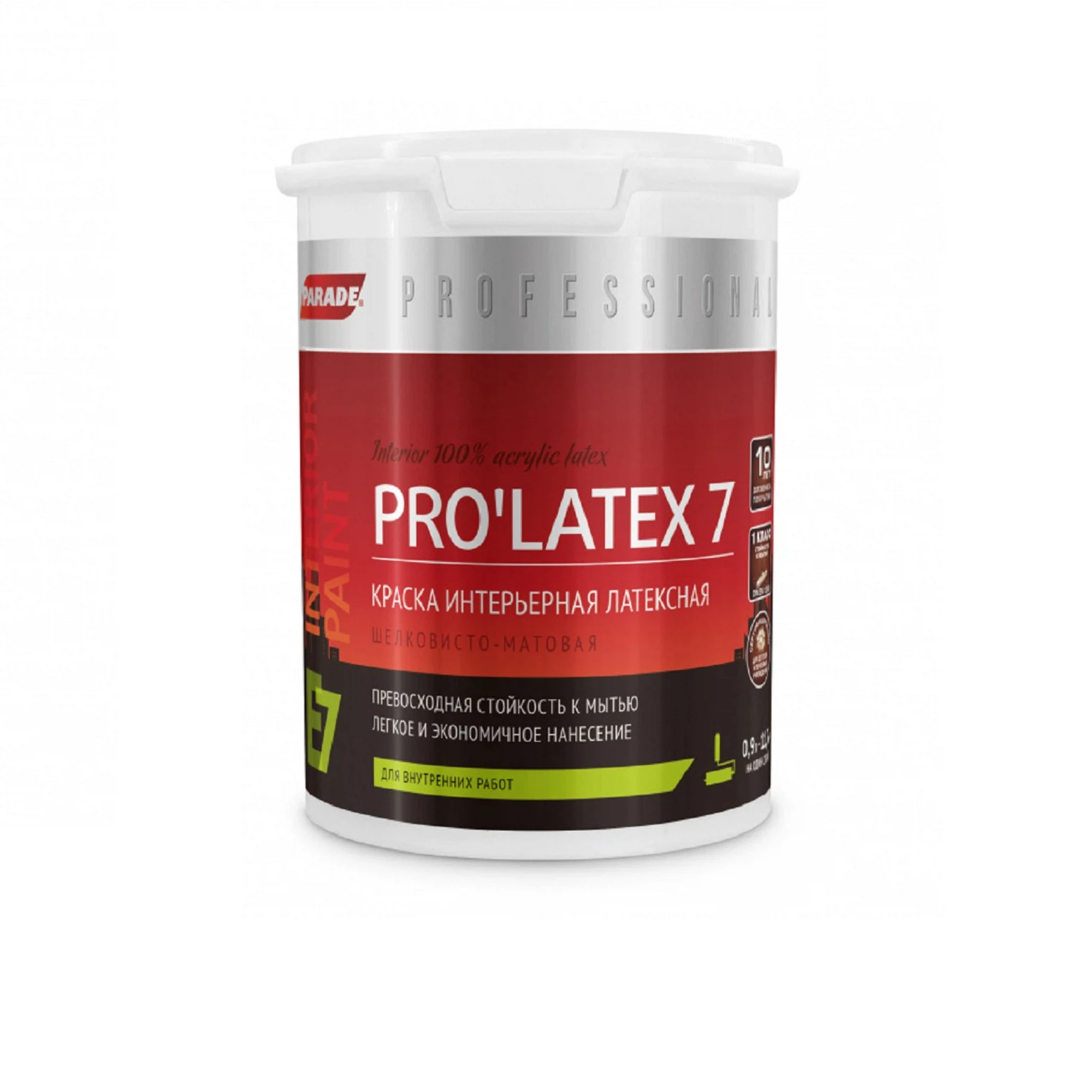 Изображение товара Краска латексная PARADE PRO'LATEX Е7 база С шелк-мат. 0,9л Россия