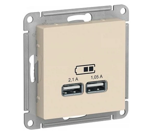 

розетка usb (скрытая, бежевая, 2 поста, б/з, без рамки) se atlasdesign, atn000233